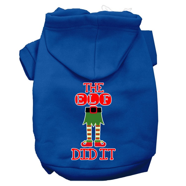 The Elf Did It Screen Print Dog Hoodie Blue XS